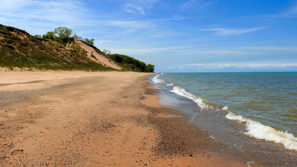 The water laps upon the shoreline at Central Avenue Beach.