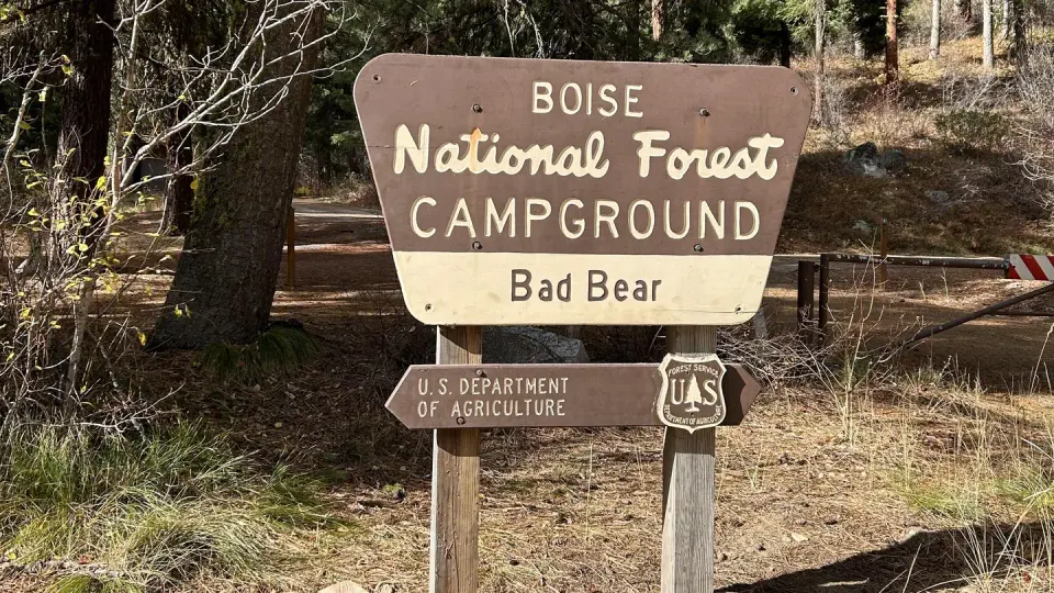 Boise National Forest Bad Bear Campground sign.